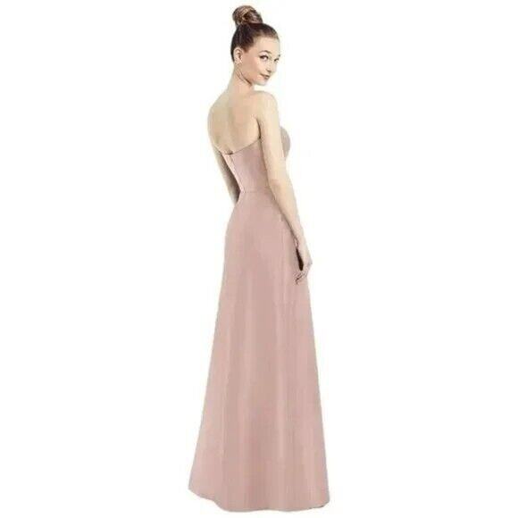 NWT Alfred Sung Strapless Notch Twill Satin Maxi Dress Pockets 6 Toasted Sugar - Picture 5 of 15